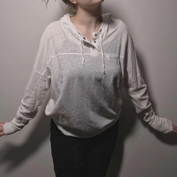 Eileen Fisher 100% Linen Eggshell White Pullover Hooded Costal Chic Sweatshirt M - Picture 4 of 11